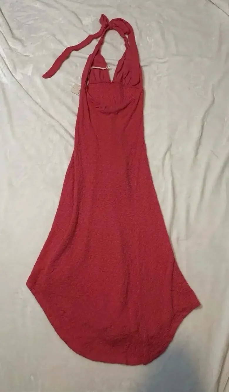 Free People Amelie Midi Dress Size S Pink Halterneck Asymmetrical